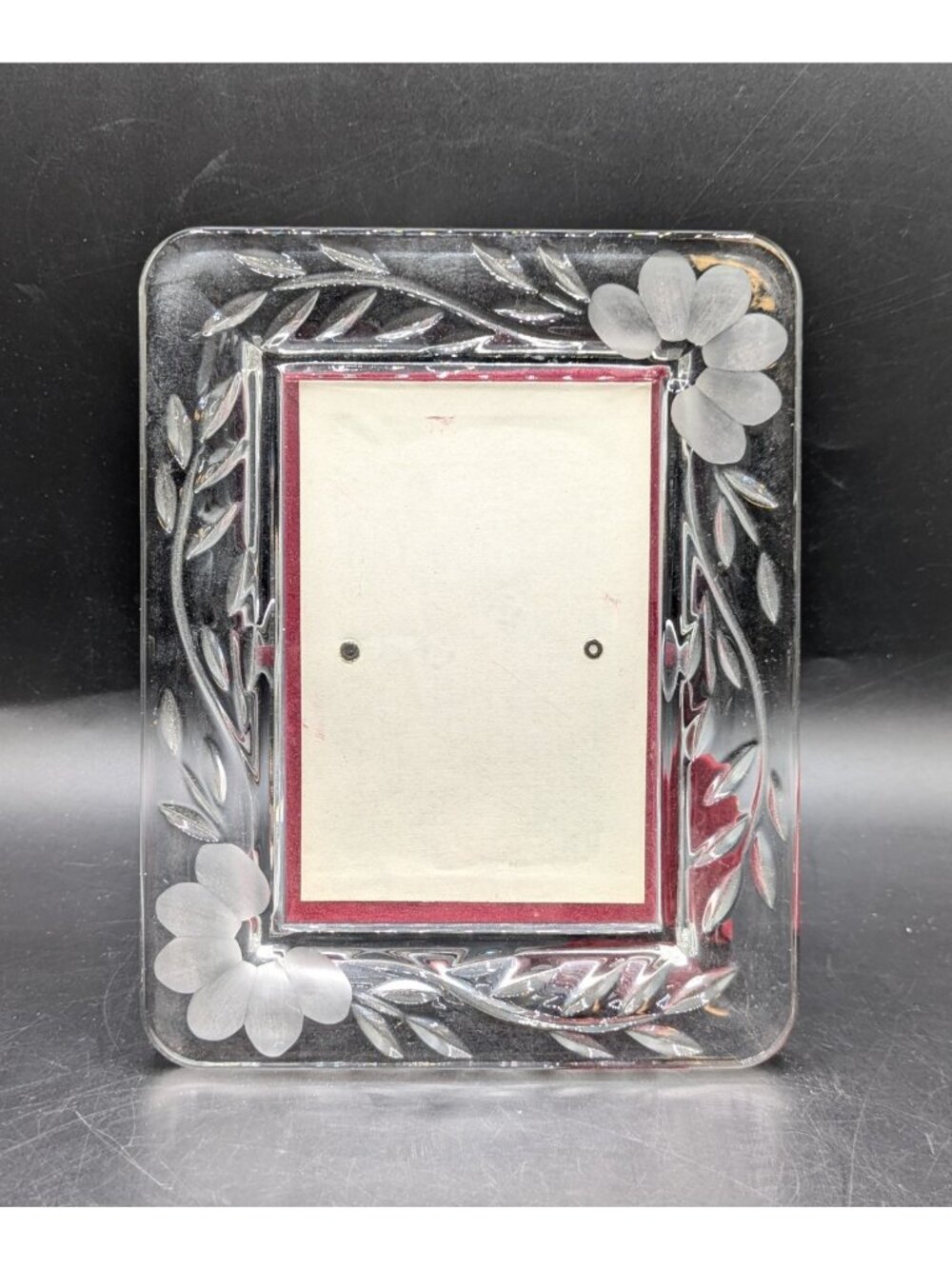 Vtg Princess House Crystal Picture Frame Clear Glass Floral Etch Holds 3.5x5
